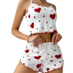 White Ventilate Love Pajamas Set Sleepwear 2 PCS Short Tank Tops - M, Red