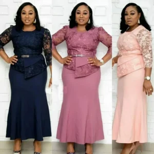 Women O Neck 3/4 Sleeve Long Maxi Dress Fashion Lace Dress