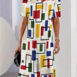 Women'S Trendy Short-Sleeve Dress with 3D Printed Round Neck And Checkered Pattern